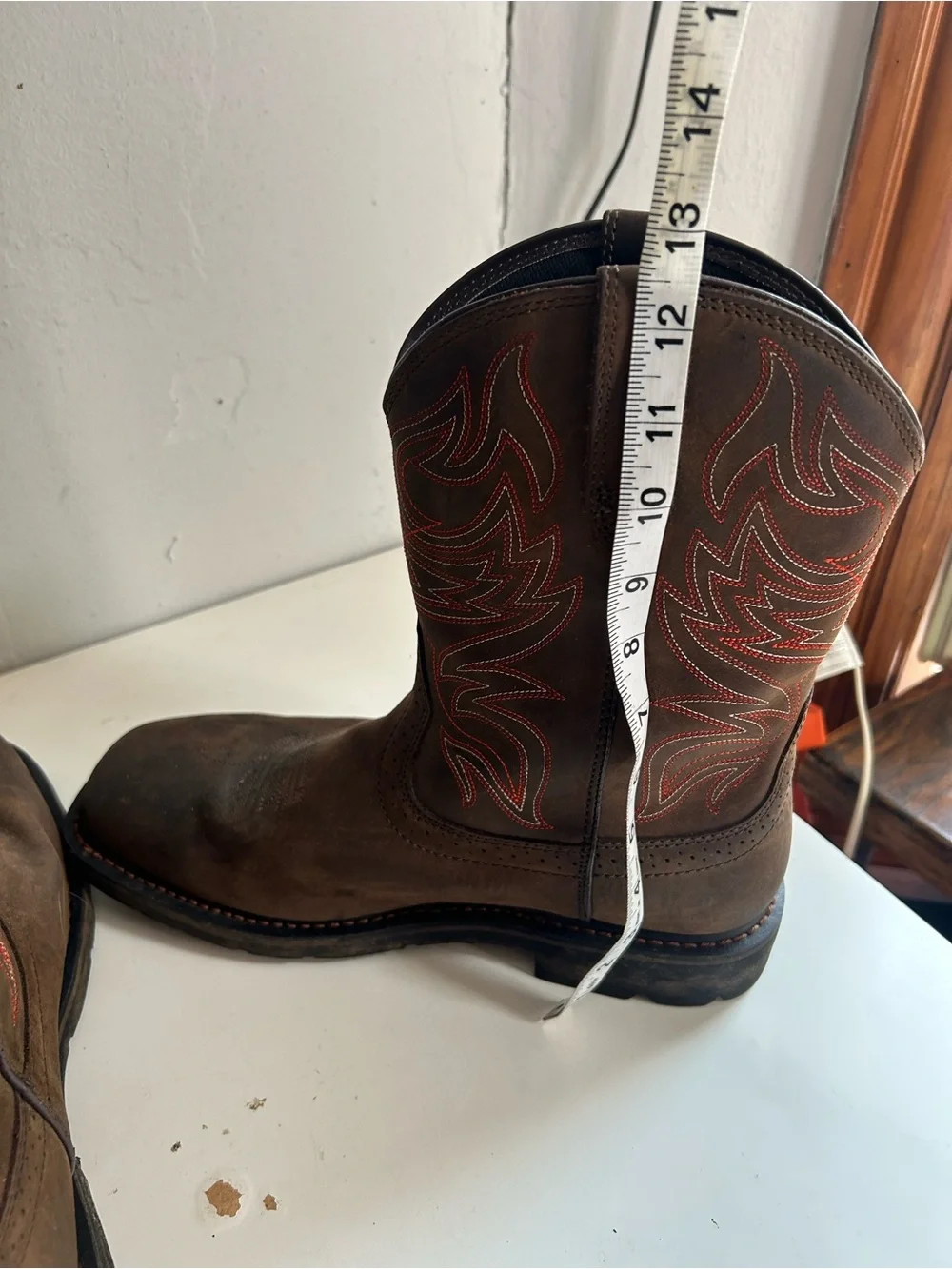 Ariat Men’s Brown Leather Western Boots with Red Stitching 11